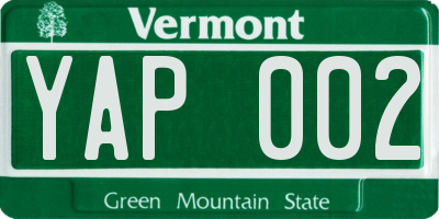 VT license plate YAP002