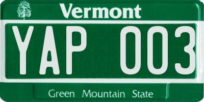 VT license plate YAP003