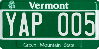 VT license plate YAP005