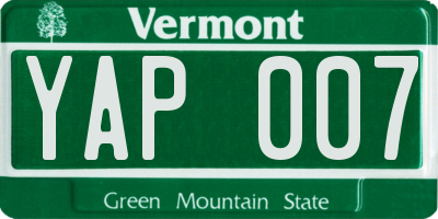 VT license plate YAP007