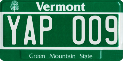 VT license plate YAP009