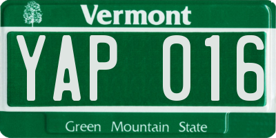 VT license plate YAP016