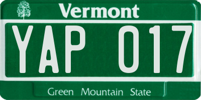 VT license plate YAP017