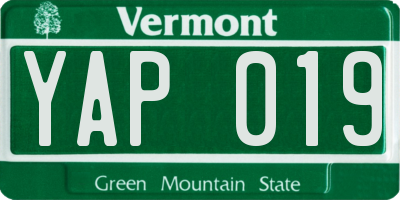 VT license plate YAP019