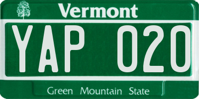 VT license plate YAP020