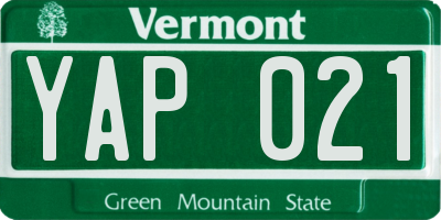 VT license plate YAP021