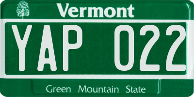 VT license plate YAP022