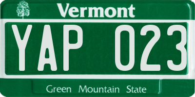 VT license plate YAP023