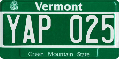 VT license plate YAP025