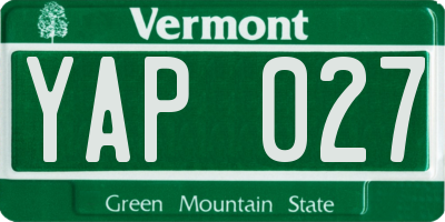 VT license plate YAP027