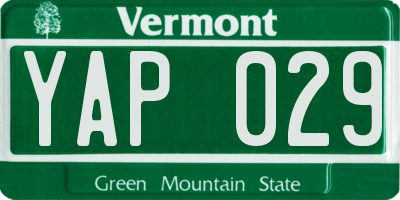 VT license plate YAP029