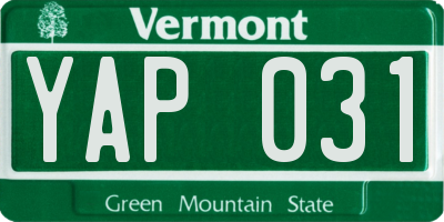 VT license plate YAP031