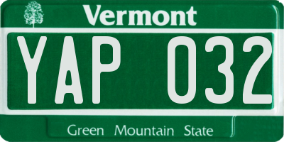 VT license plate YAP032