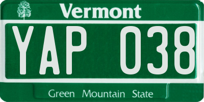 VT license plate YAP038