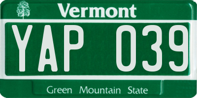 VT license plate YAP039