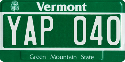 VT license plate YAP040