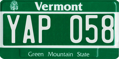 VT license plate YAP058
