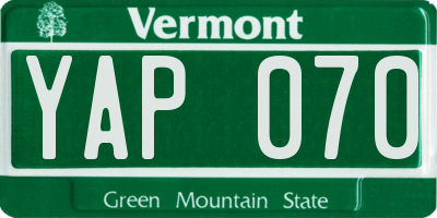 VT license plate YAP070