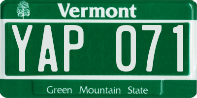VT license plate YAP071