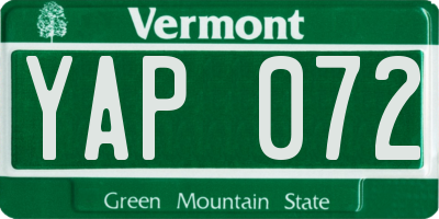 VT license plate YAP072