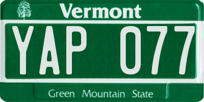 VT license plate YAP077