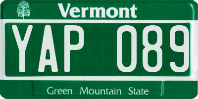 VT license plate YAP089