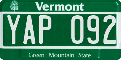 VT license plate YAP092