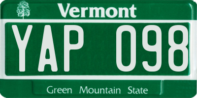 VT license plate YAP098