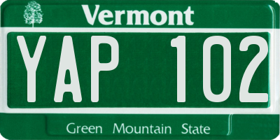 VT license plate YAP102