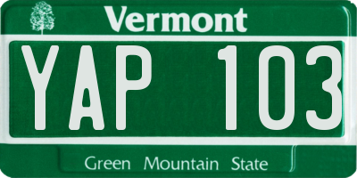 VT license plate YAP103