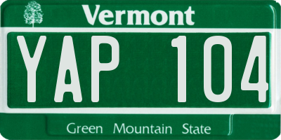 VT license plate YAP104