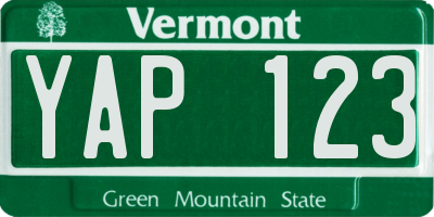 VT license plate YAP123