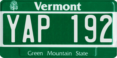 VT license plate YAP192