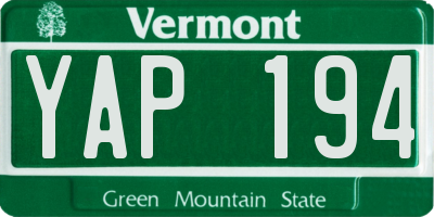 VT license plate YAP194