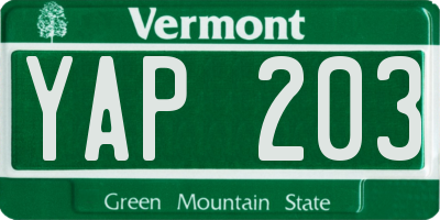 VT license plate YAP203