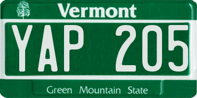 VT license plate YAP205