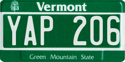 VT license plate YAP206