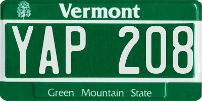 VT license plate YAP208