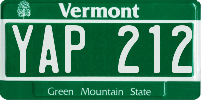VT license plate YAP212