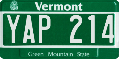 VT license plate YAP214