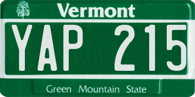 VT license plate YAP215