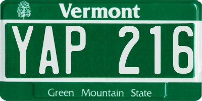 VT license plate YAP216