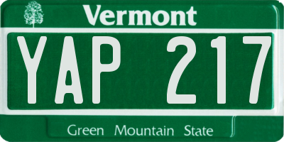VT license plate YAP217