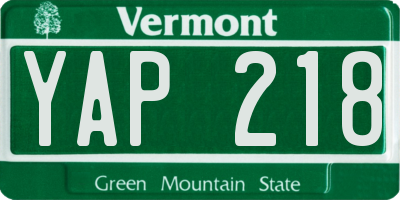 VT license plate YAP218