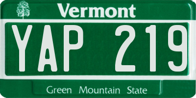 VT license plate YAP219