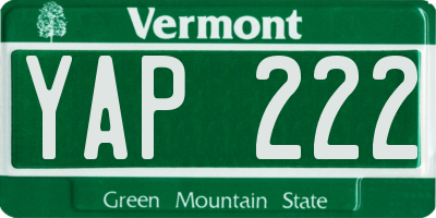 VT license plate YAP222