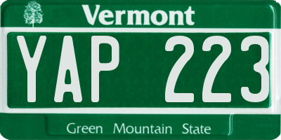 VT license plate YAP223