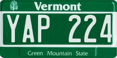 VT license plate YAP224