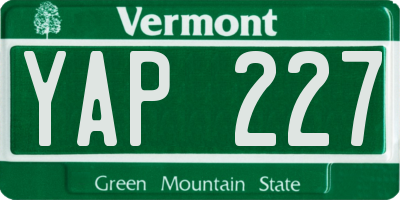 VT license plate YAP227