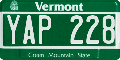 VT license plate YAP228